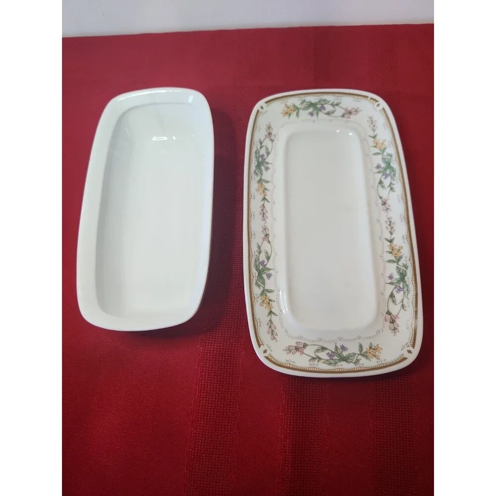 Vintage Bellegarden by Citation Porcelain Covered Butter Dish Floral Gold Trim